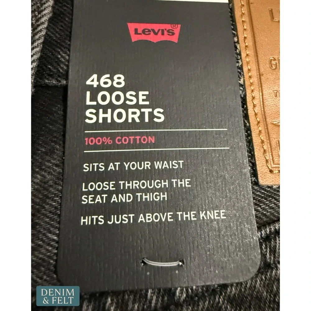NEW Levis 468 Loose 9 Inch Mens Shorts Black Denim Jean Baggy 90s Style Size 30